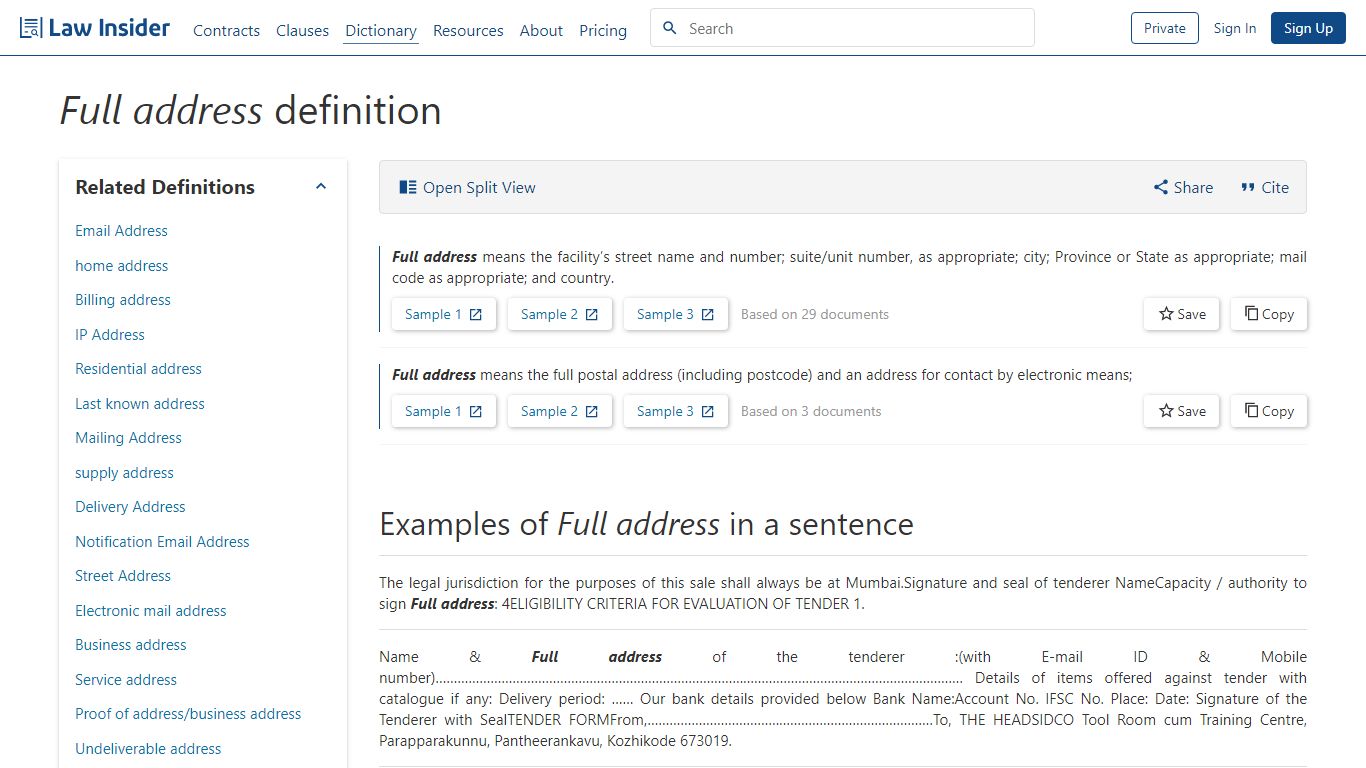 Full address Definition | Law Insider